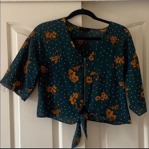 Mine Floral Tie-Front Blouse - Green and Yellow. Size M
